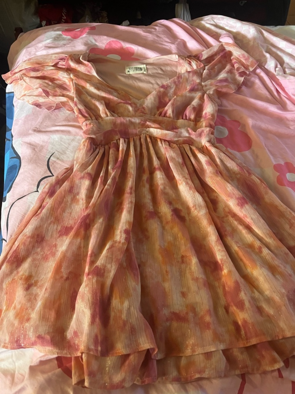 Flowy Pink Orange Watercolor Dress